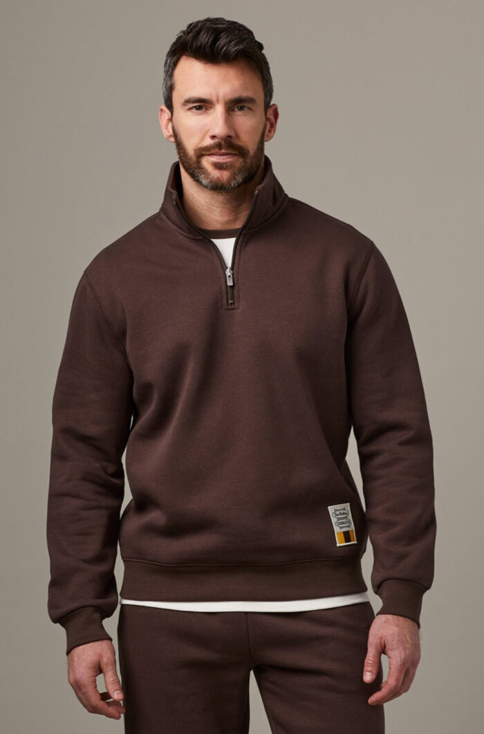 Retro Logo Unisex Quarter Zip Sweatshirt – Espresso - Image 1